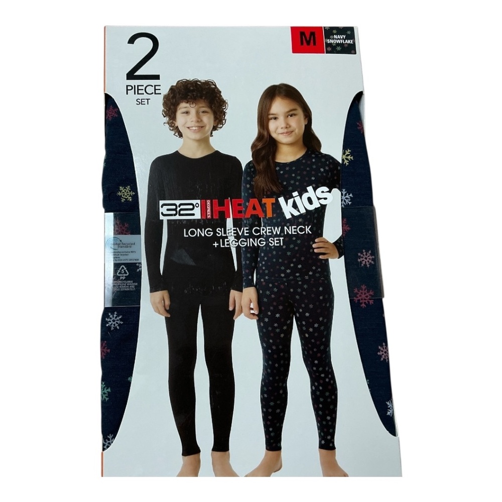 32 Degrees HEAT KIDS 2-piece layer set NAVY SNOWFLAKE pattern unisex